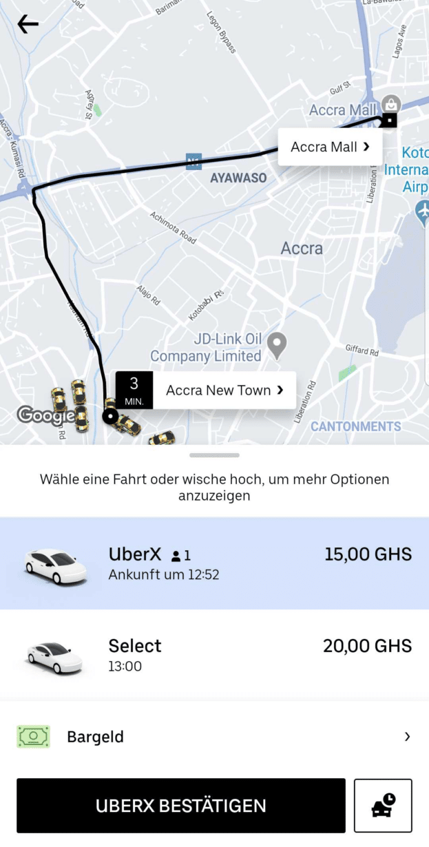 Reise Apps Uber Route