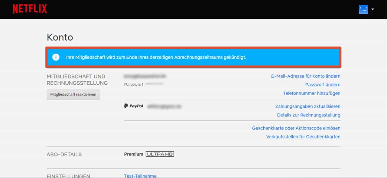 Netflix kündigen – Bestätigung