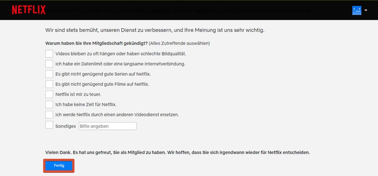 Netflix kündigen – Feedback