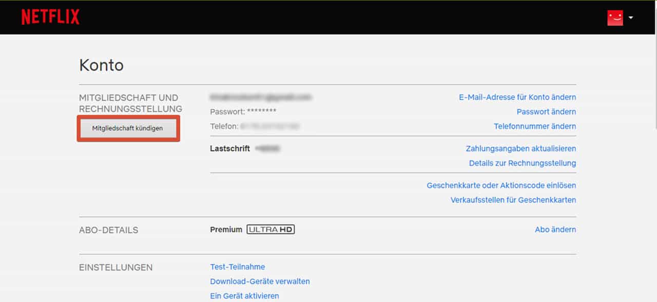 Netflix kündigen – Konto Überlick