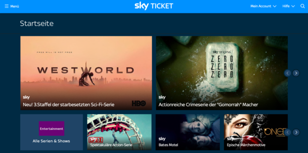 Sky Go im Ausland sehen – Screenshot Sky Ticket Entertainment Startseite