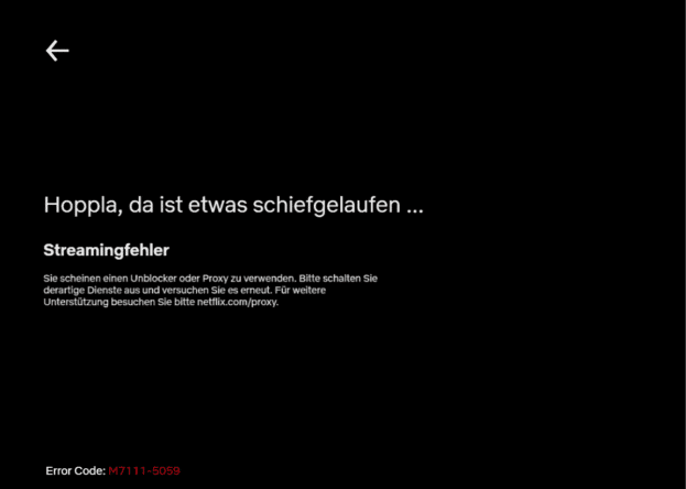 Netflix Fehlercode M7111 5059 Screenshot