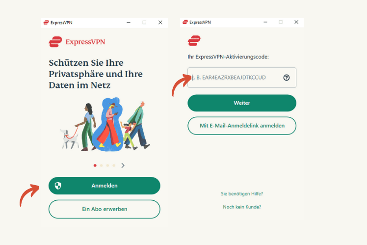 ExpressVPN Anmeldung Mobile Ansicht.