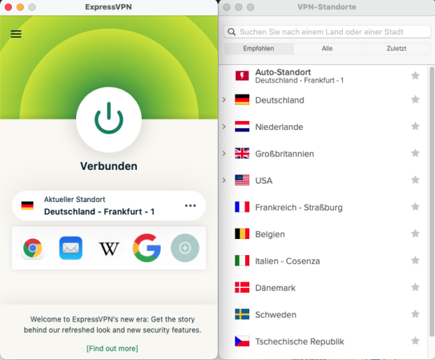 ExpressVPN Server Deutschland Verbunden