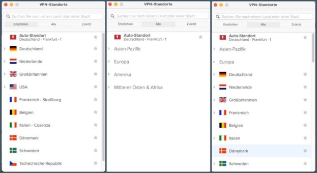 ExpressVPN Standorte Auswahl