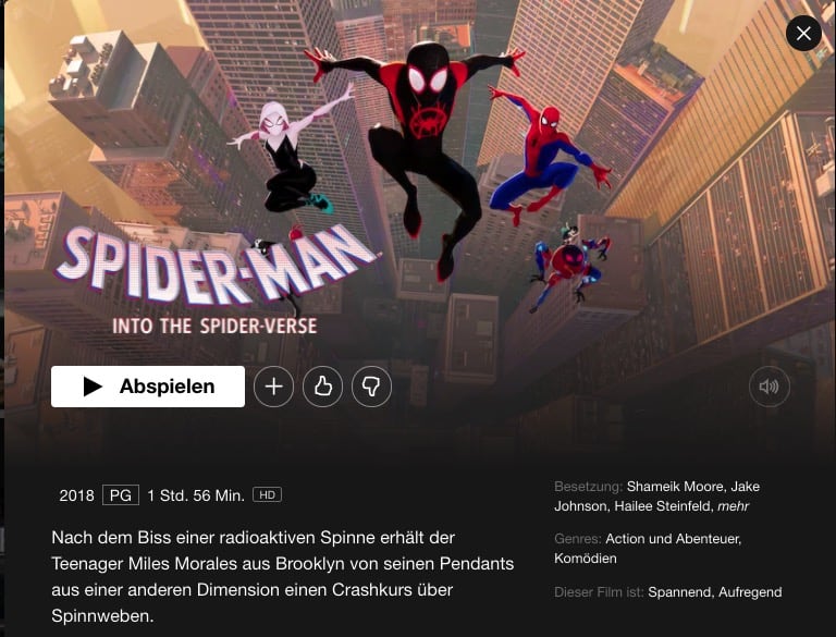 SpiderMan Into the SpiderVerse auf Netflix 2024 Deutschland