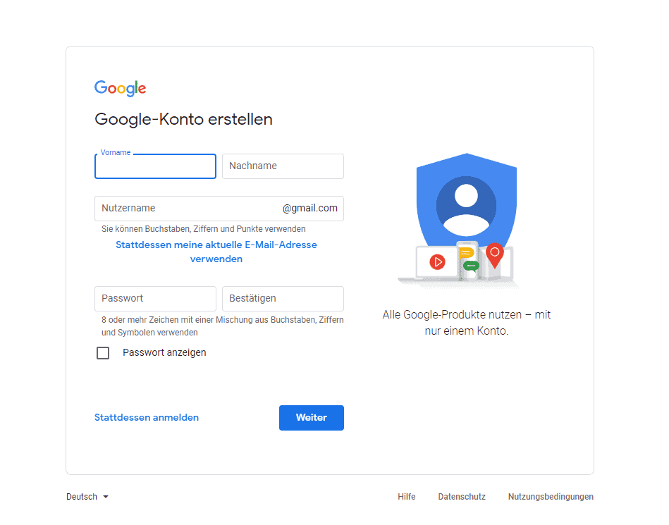 Google Konto erstellen
