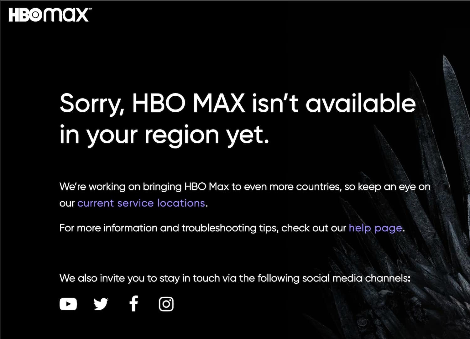 HBO Max Fehlermeldung ohne VPN