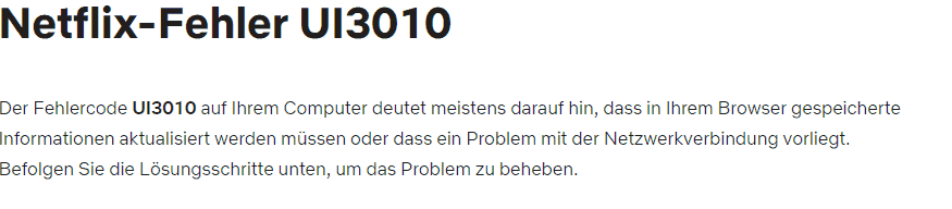 Netflix Fehler UI3010