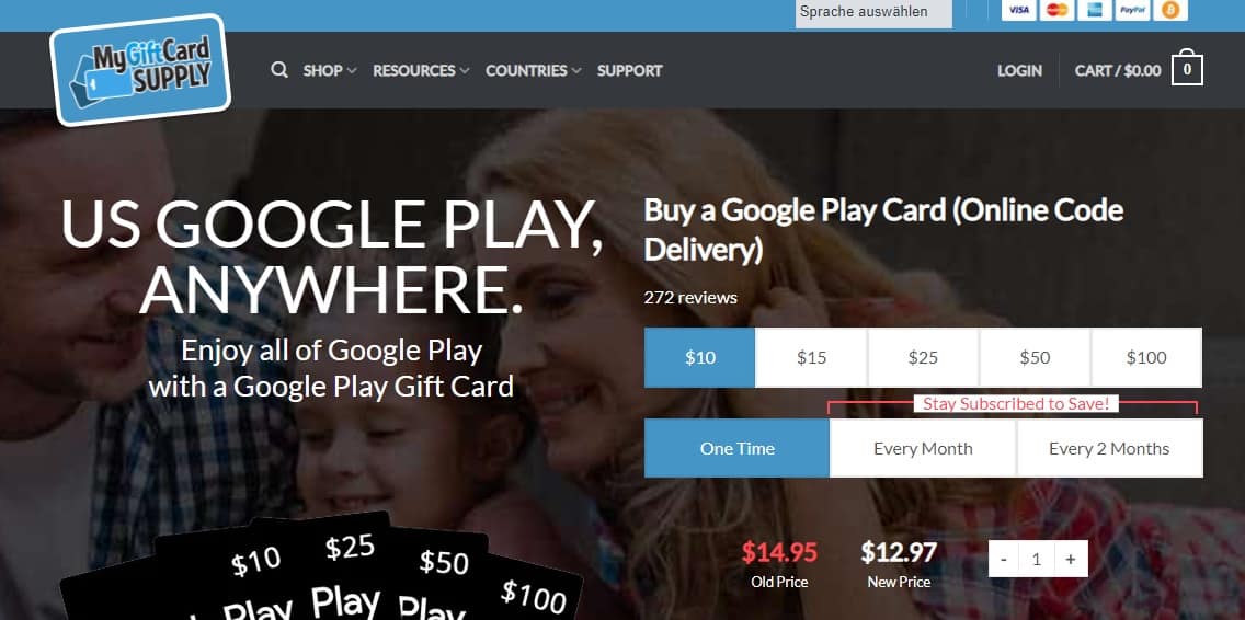 Google Play Store Geschenkkarte auf Mygiftcardsupply kaufen