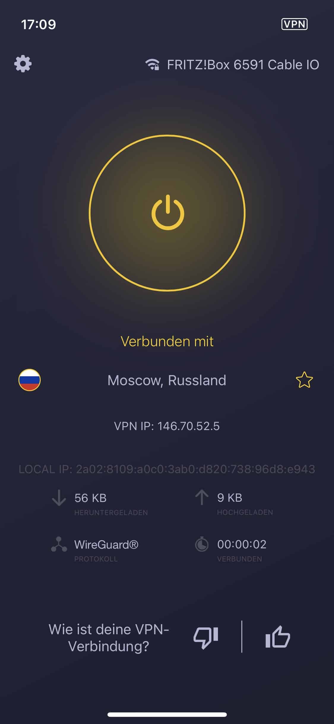 CyberGhost mit Russland verbunden Mobile