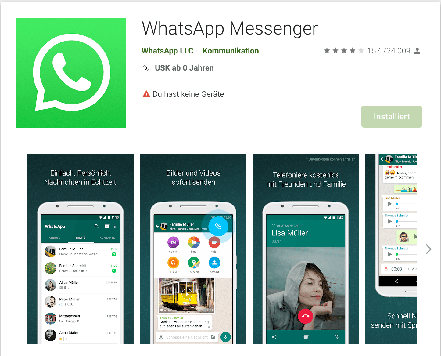 WhatsApp Messenger bei Google PlayStore