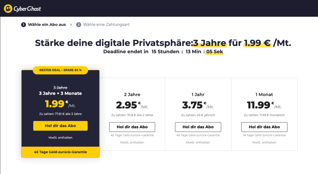 CyberGhost Preis Angebot