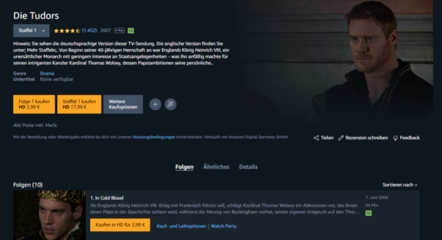 Tudors Amazon Prime Streaming mit VPN
