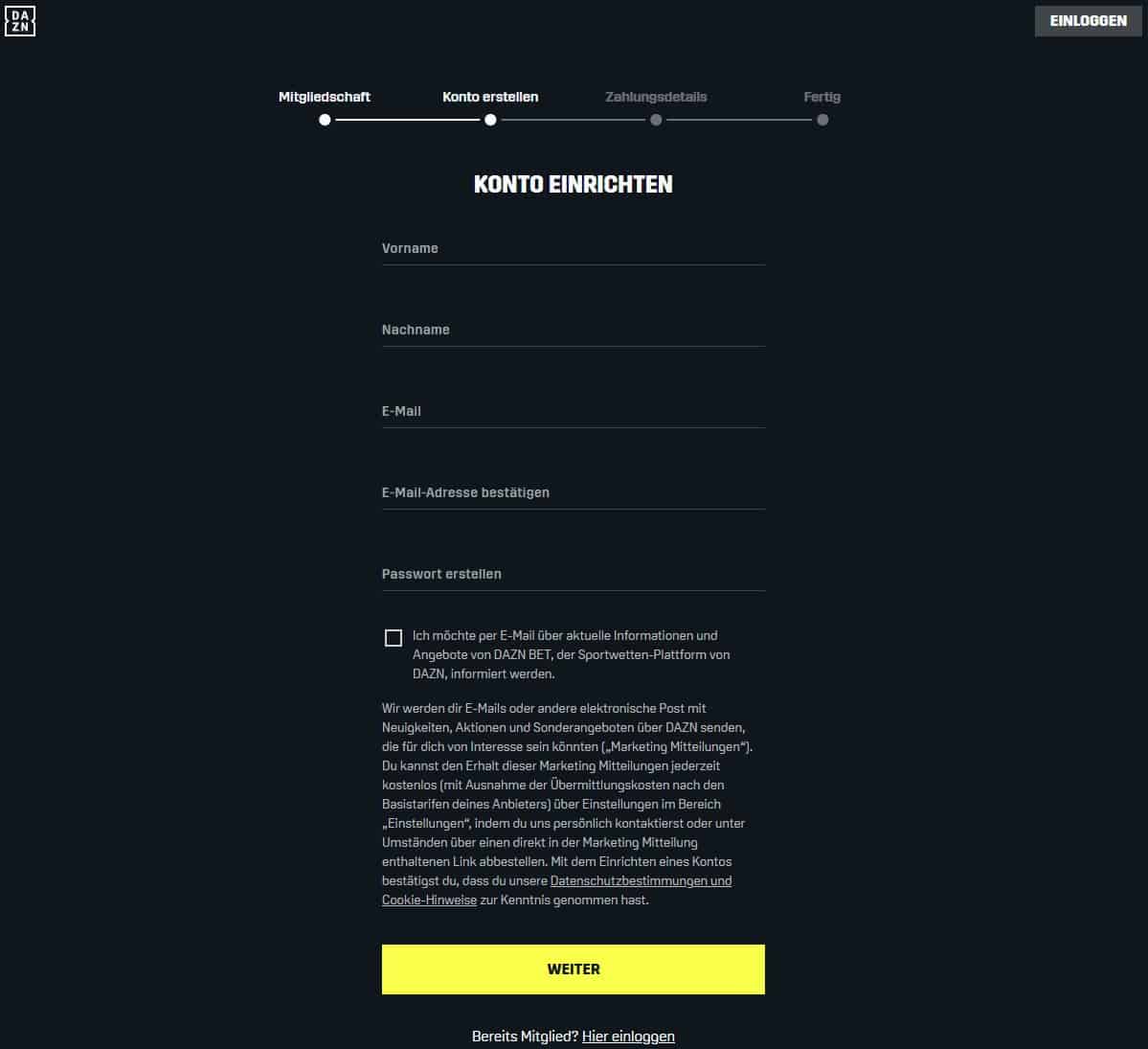 DAZN Konto Einrichten