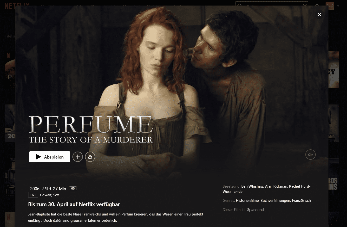„Das Parfum“ auf Netflix 2024 Kinofilm mit VPN im Stream