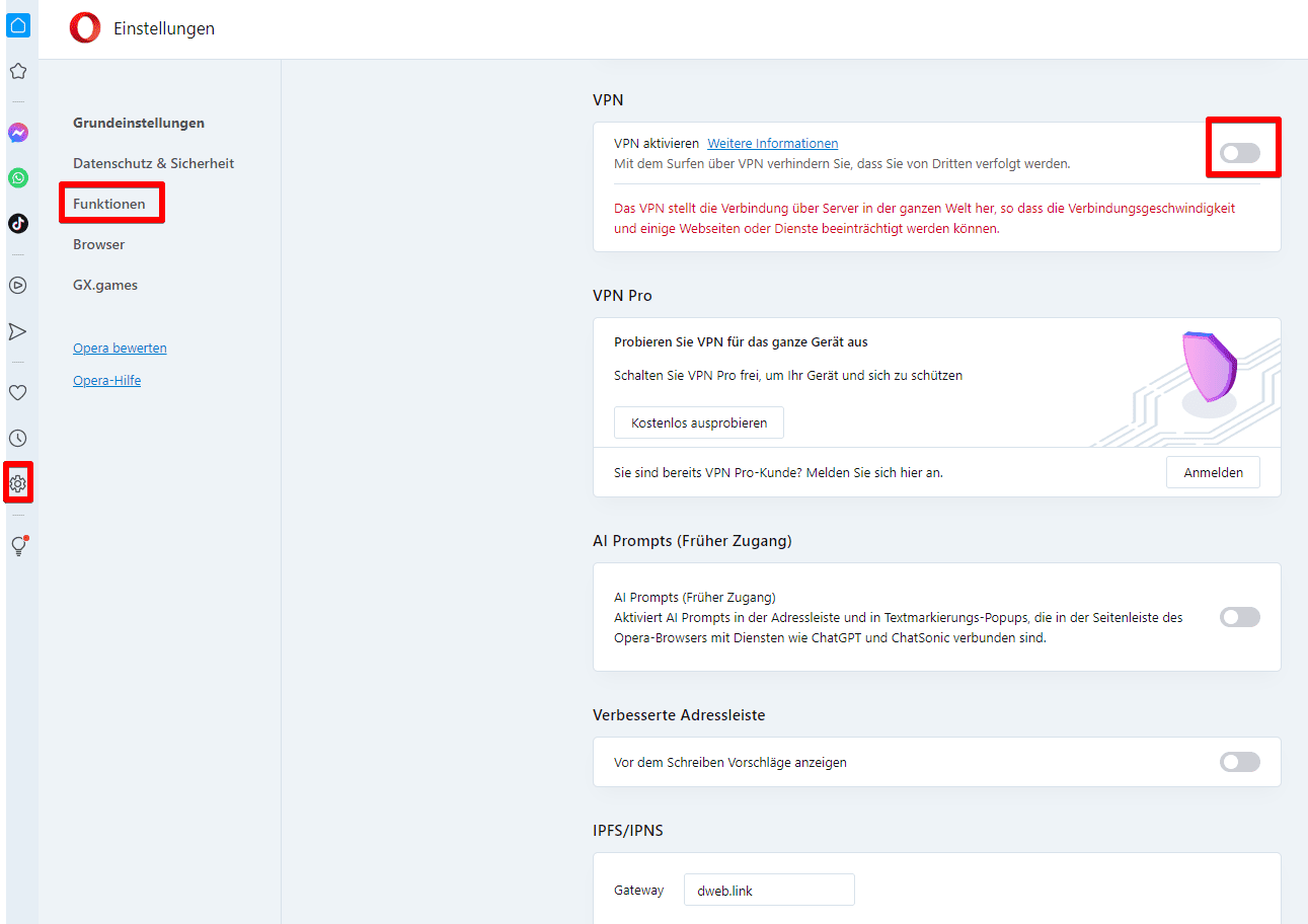 Opera VPN Aktivieren