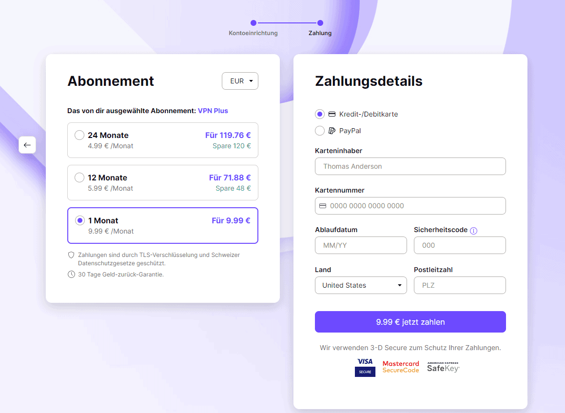 ProtonVPN Zahlungsarten