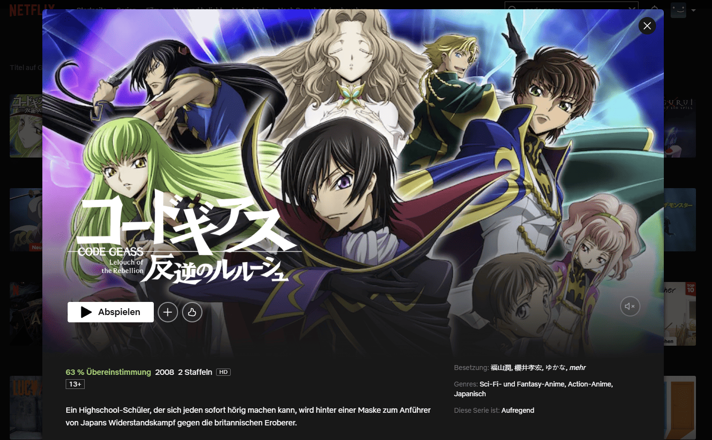 Code Geass: Lelouch of the Rebellion na Netflix