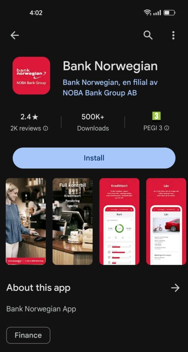 App der Bank Norwegian