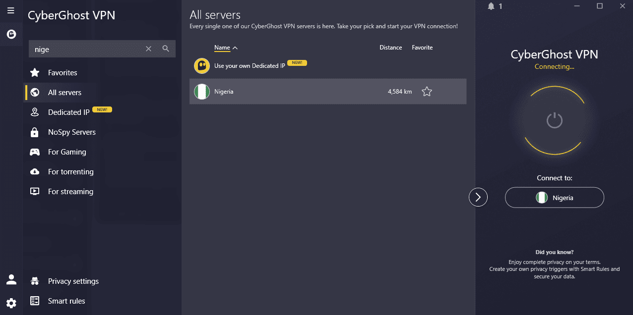 Cyberghost VPN Nigeria Lagos Server