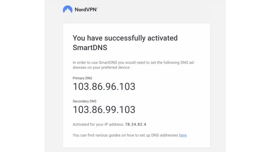NordVPN SmartDNS Activated