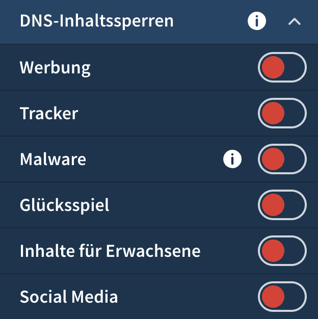 Mullvad DNS Inhaltssperren